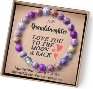 Gift box with Moonstone and Imperial Jasper bracelets including a sentimental card