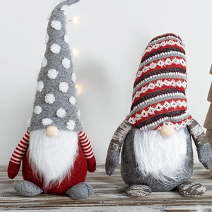 Christmas Rudolph gnomes set with long beards and knitted hats for festive tree decoration