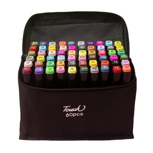 Set of 60 colors dual-tip markers in a black storage bag for artists and students