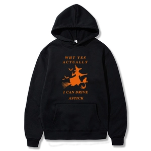 Men Halloween Witch Hoodie Long Sleeve Polyester Fleece Graphic Print I Can Drive A Stick Pullover Sweatshirt