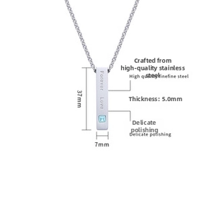 Pendentif en argent poli avec pierre bleue et gravure Forever Love, hauteur 37mm