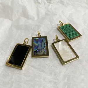 Rectangular Pendant Charm Stainless Steel 14K Gold Plated Abalone Shell Mother Of Artificial Pearl Malachite For DIY Jewelry Making