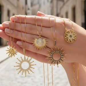 Punk Style Sun Octagram Pendant Necklace Copper Inlaid Zirconia Hollow Design Vintage Fashion Jewelry For Unisex Gift