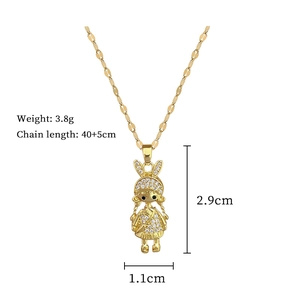 Detailed size specifications for gold girl pendant necklace with rhinestone inlay