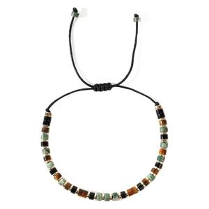 Natural stone beaded bracelet with tiger eye and adjustable black cord for men