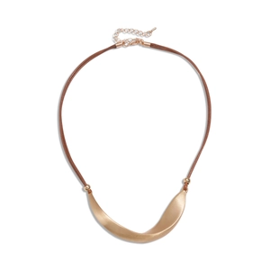 Minimalist double-layered twisted gold pendant necklace with brushed matte finish and brown cord