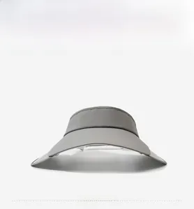 Front view of grey sun visor hat featuring extended retractable brim and breathable fabric