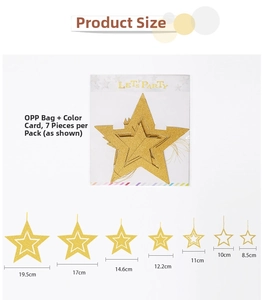 Size chart for 7-piece hollow star hanging decorations from 8.5cm to 19.5cm