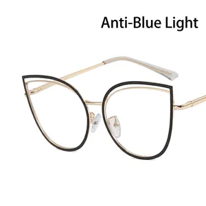 Fashionable gold cat eye metal glasses frame with blue light blocking clear lenses