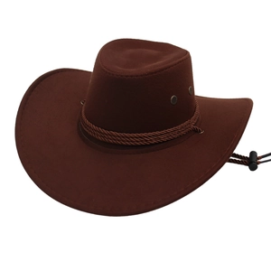 Western Cowboy Hat Cotton Wide Brim Vintage Outdoor Jazz Hat For Men Women With Adjustable Chin Strap Braided Rope