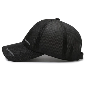 Breathable black mesh baseball cap for men with side sports logo and quick-dry fabric
