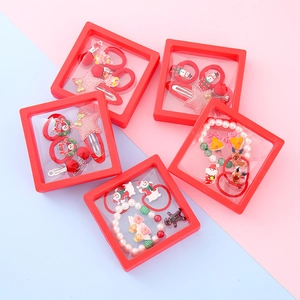 Christmas Kids Hair Accessories Jewelry Organizer Santa Reindeer Snowflake Hair Clips Ties Beaded Bracelet In PE Film Case