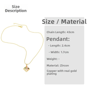 Detailed size chart for the colorful zircon heart pendant necklace showing dimensions