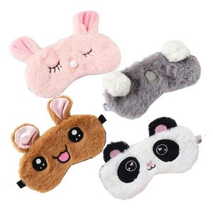 Cartoon Animal Sleep Eye Mask Soft Plush Faux Rabbit Fur Shading Light Block For Women Girls Kids Travel Home