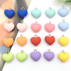 Frosted Resin Heart Charms Matte Colorful Heart Shaped Pendants With Metal Loops For DIY Jewelry Making Necklaces Earrings
