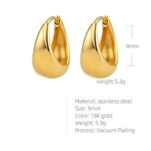 Detailed size chart for 18K gold teardrop stainless steel earrings showing 9mm height