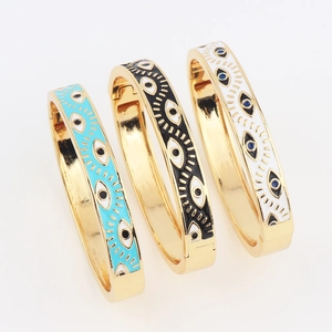 Chic hip-hop gold plated evil eye enamel bangles featuring three stylish color combinations
