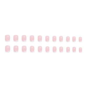 Pink and white French press-on nails set with 24 pieces in a glossy square-oval shape