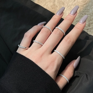 Elegant S925 sterling silver minimalist eternity wedding ring band for women with pavé diamonds