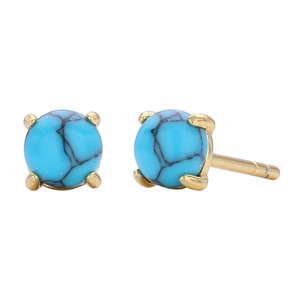 Detailed macro view of S925 sterling silver turquoise stud earrings with gold plating