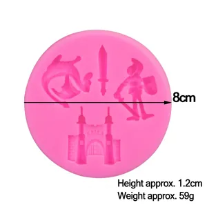 Stampo in silicone rosa da 8 cm con motivi di castello dragone e cavaliere per decorazione
