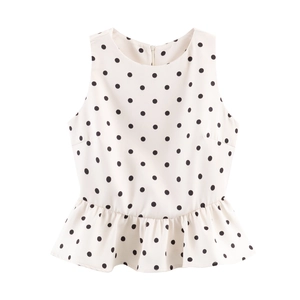 Polka Dot Peplum Top Sleeveless Polyester Round Neck Back Zipper Elegant Waist Slimming Vest For Women