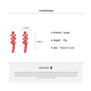 Detailed size and material specs for oversized red acrylic geometric earrings