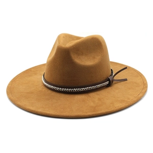Chapeau fedora classique en feutre marron à bord large et ruban en cuir tressé