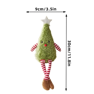 Cute plush Christmas tree doll with long striped legs and star topper, 30cm height