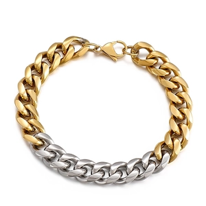 Trendsetting mixed gold and silver stainless steel Cuban chain bracelet for men with lobster clasp