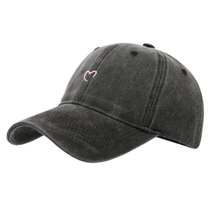 Vintage verwaschene dunkelgraue Baseballkappe mit pinkem Herz-Stickerei im Used-Look Design