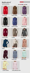 Grille détaillée montrant 17 couleurs pour la veste de yoga côtelée et le short assorti