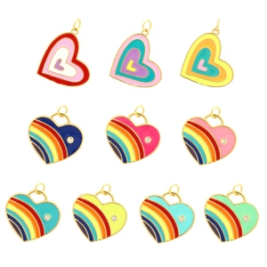 Colorful enamel heart pendants with 18K gold plating and micro-set zircon details