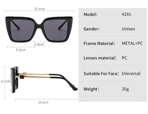 Detailed size measurement chart for large butterfly cat-eye rhinestone sunglasses