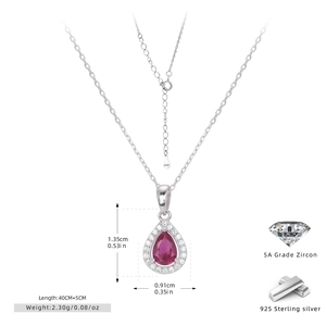 Detail view of 925 silver red teardrop pendant with dimensions 1.35cm by 0.91cm