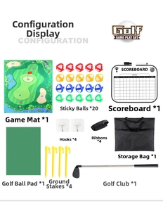 Set completo de golf para interiores con alfombra de puntuación, 20 bolas y un palo
