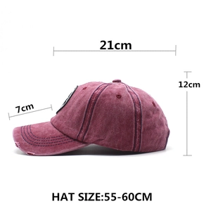 Vintage washed red denim baseball cap with star embroidery and distressed details