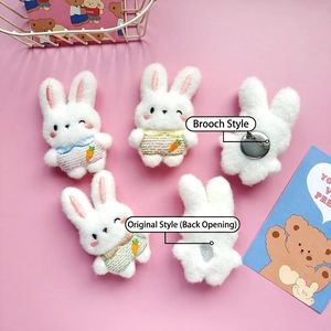 Cute white plush bunny doll accessories with carrot embroidery and plaid bib for bags