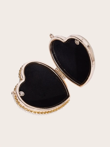 Elegant gold heart-shaped mini evening bag with pearl trim and rhinestone accents
