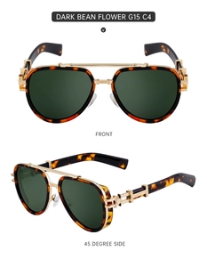 Retro pilot sunglasses with dark tortoiseshell frames and gold metal hollowed temples