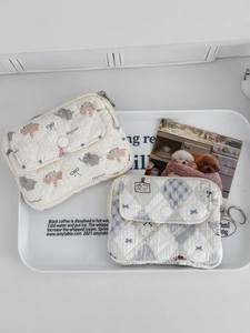 Quilted cartoon elephant print coin purse and argyle patterns with snap button closure