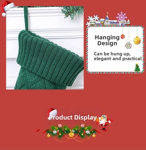 Detailed knit texture of green Christmas stocking featuring a practical hanging loop