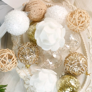 Christmas Ball Hanging Ornaments Plastic PVC Rattan Yarn Sequins Glitter Plush Multi-Texture Holiday Tree Decor Craft