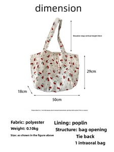 Detailed size guide for floral chiffon tote bag showing height width and strap length