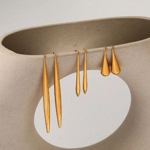 Minimalist Teardrop Spindle Dangle Earrings 18K Gold Plated Stainless Steel Geometric Long Polished Elegant For Women