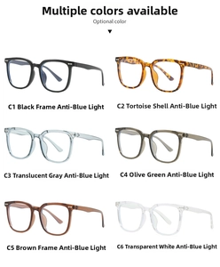 Detail view of anti-blue light glasses frames in six different stylish color options