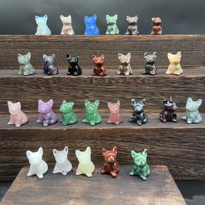 French Bulldog Figurine Natural Crystal Gemstone Carved Dog Statue Desk Ornament Home Decor Gift
