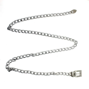 Silver curb chain belt with square buckle and heart metal tip for jeans and dresses