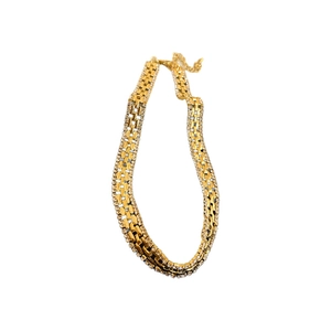 Elegant geometric gold wide chain necklace with shimmering rhinestones on white background