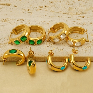 Lot de 4 paires de boucles d'oreilles créoles dorées en acier inoxydable avec pierres précieuses